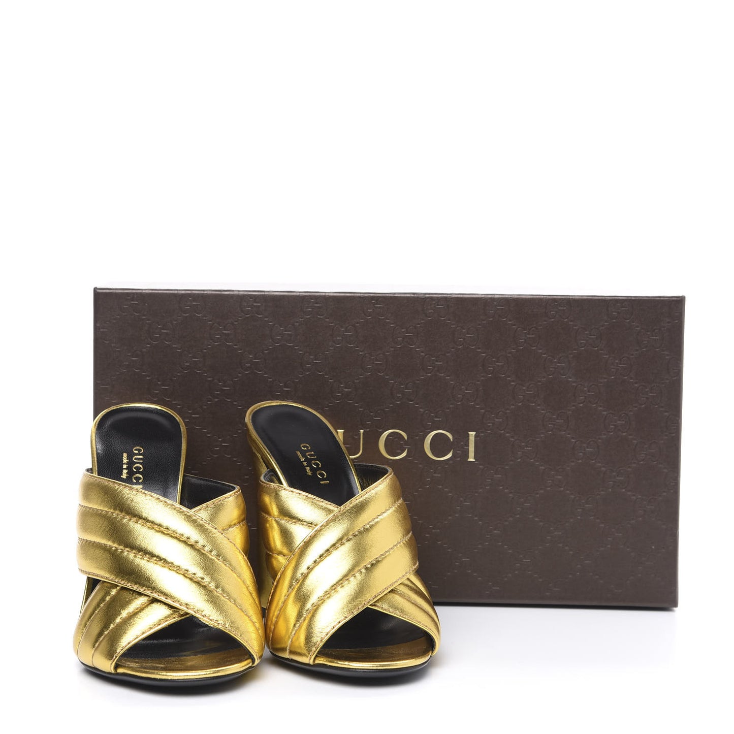 Metallic Nappa Webby Crossover High Heel Slide Sandals 35 Oro Vecchio