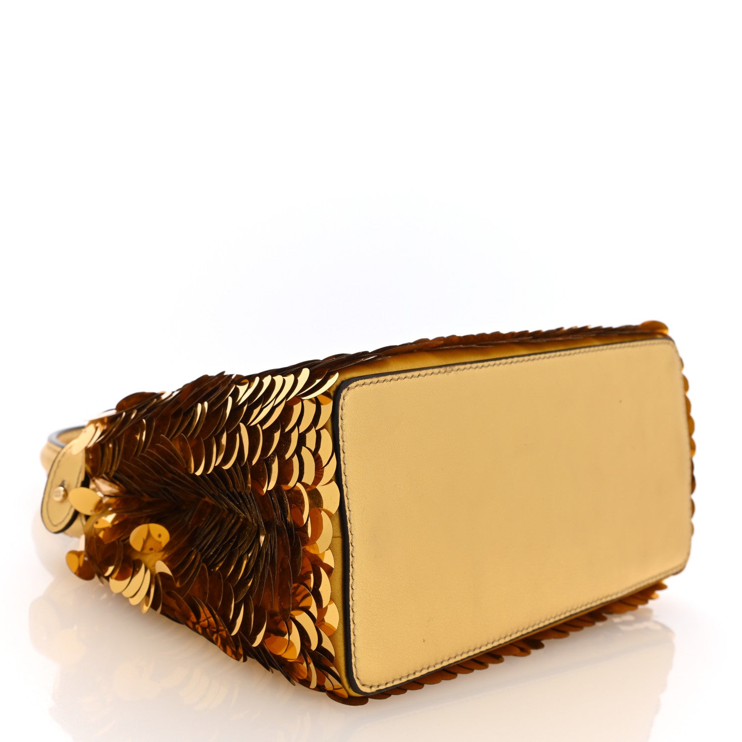 Fendi Sequin Vitello Catalan XS Peekaboo Iconic Satchel Gold 4 of 9