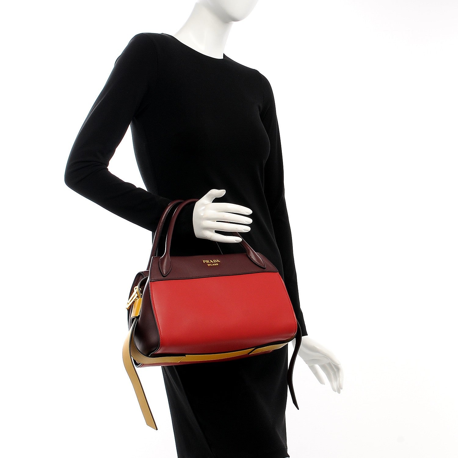 Prada City Calf Ribbon Bowling Bag Fire Engine Red 3 of 9