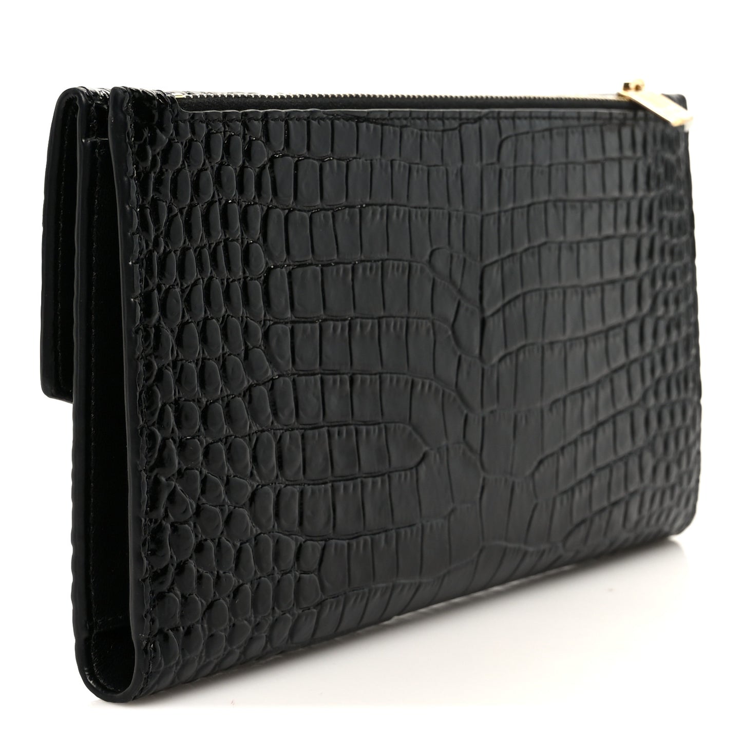 Shiny Calfskin Crocodile Embossed Monogram Uptown Wallet Black