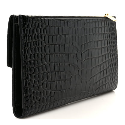 Saint Laurent Shiny Calfskin Crocodile Embossed Monogram Uptown Wallet Black 3 of 9