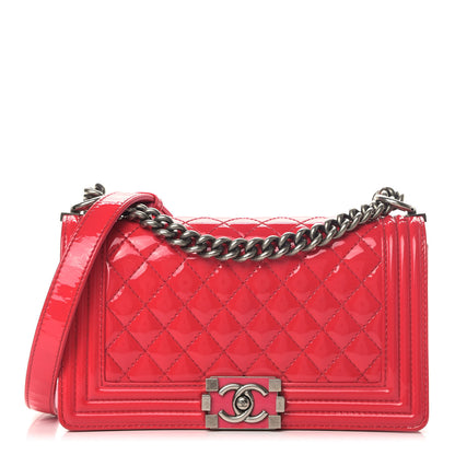 Chanel Patent Calfskin Enamel Quilted Medium Boy Flap Dark Pink 1 of 6