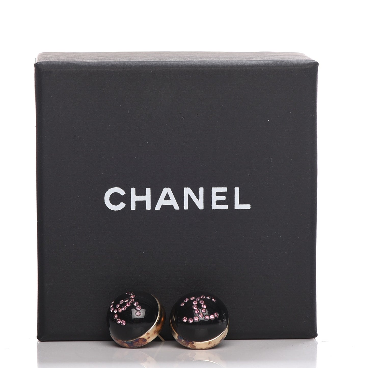 Resin Crystal CC Earrings Black Pink