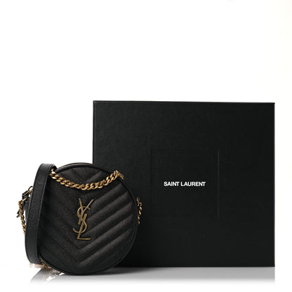 Saint Laurent Grain De Poudre Matelasse Chevron Quilted Round Vinyle Camera Bag Black 11 of 11
