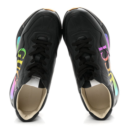 Gucci Calfskin Iridescent Logo Mens Rhyton Sneakers 9 Black 2 of 10