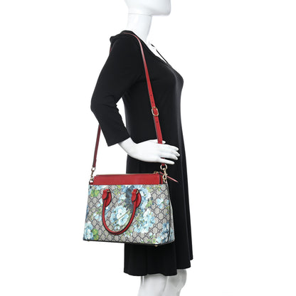 Gucci GG Supreme Monogram Blooms Medium Zip Top Tote Beige Blue Navy Hibiscus Red 2 of 11