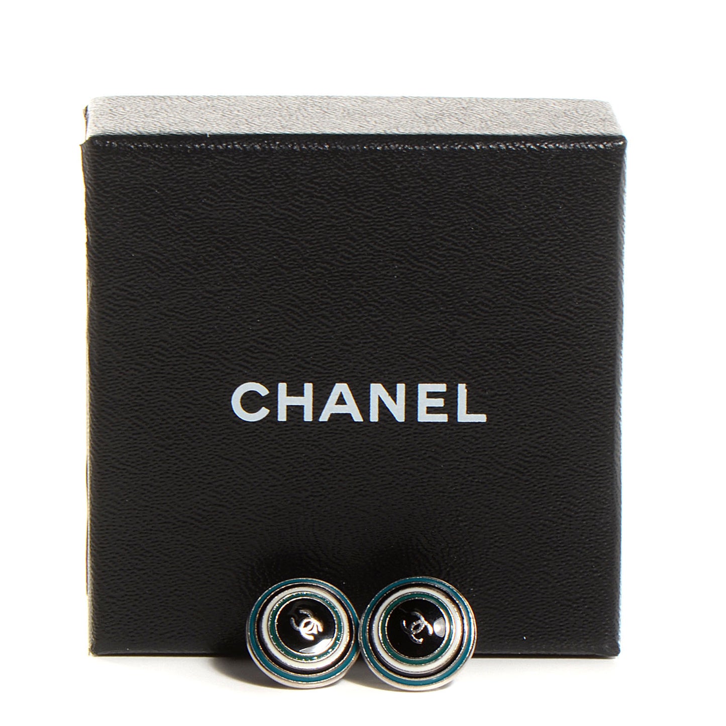 Enamel Button CC Earrings Turquoise Black