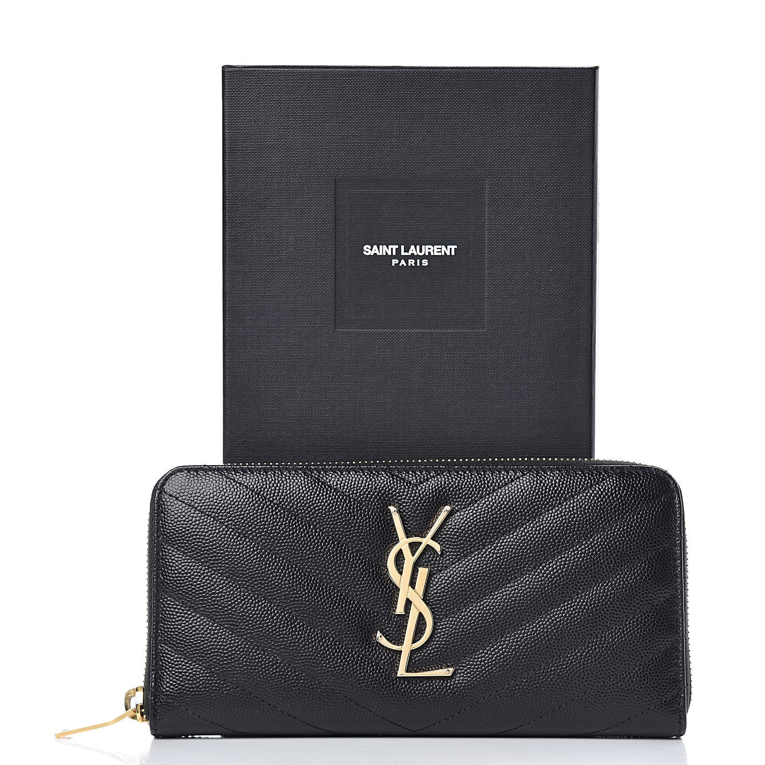 Saint Laurent Grain De Poudre Matelasse Chevron Monogram Zip Around Wallet Black 7 of 7