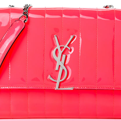 Saint Laurent Patent Calfskin Matelasse Monogram Vicky Chain Wallet Neon Pink 9 of 11