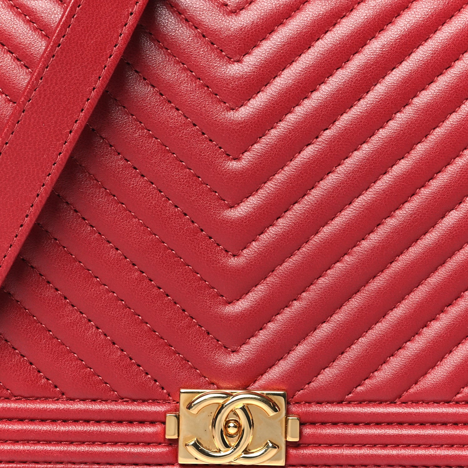 Chanel Lambskin Chevron Quilted Boy Wallet On Chain WOC Red 9 of 13