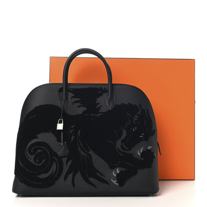 Hermes Togo Tufting Chimeres Dragon 1923 Bolide 45 Black Bleu Lin 13 of 13