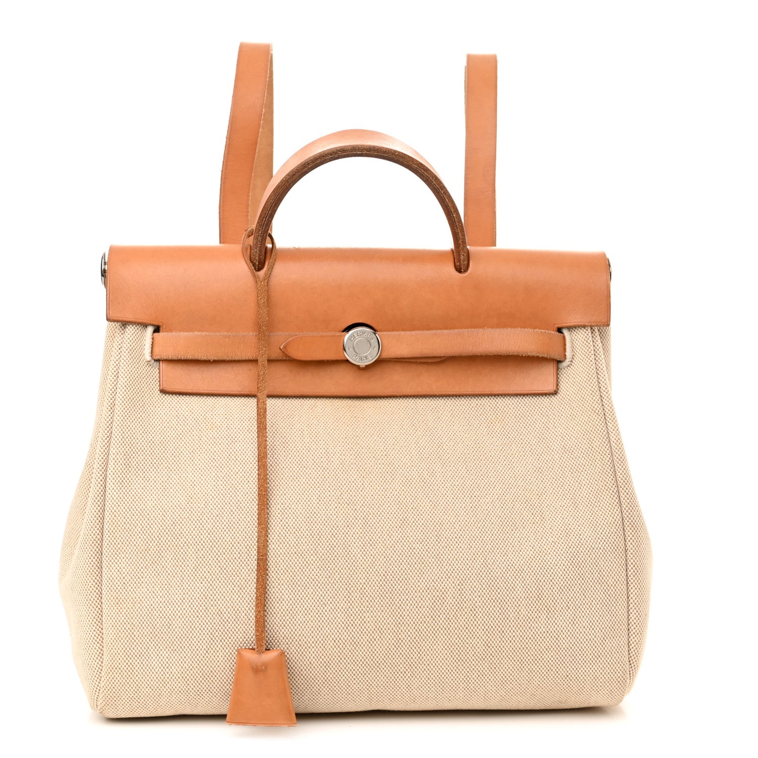 Hermes Toile Vache Calfskin Herbag 30 PM Backpack Natural 1 of 16