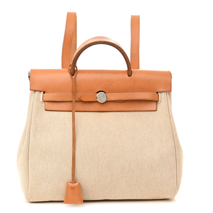 Hermes Toile Vache Calfskin Herbag 30 PM Backpack Natural 1 of 16