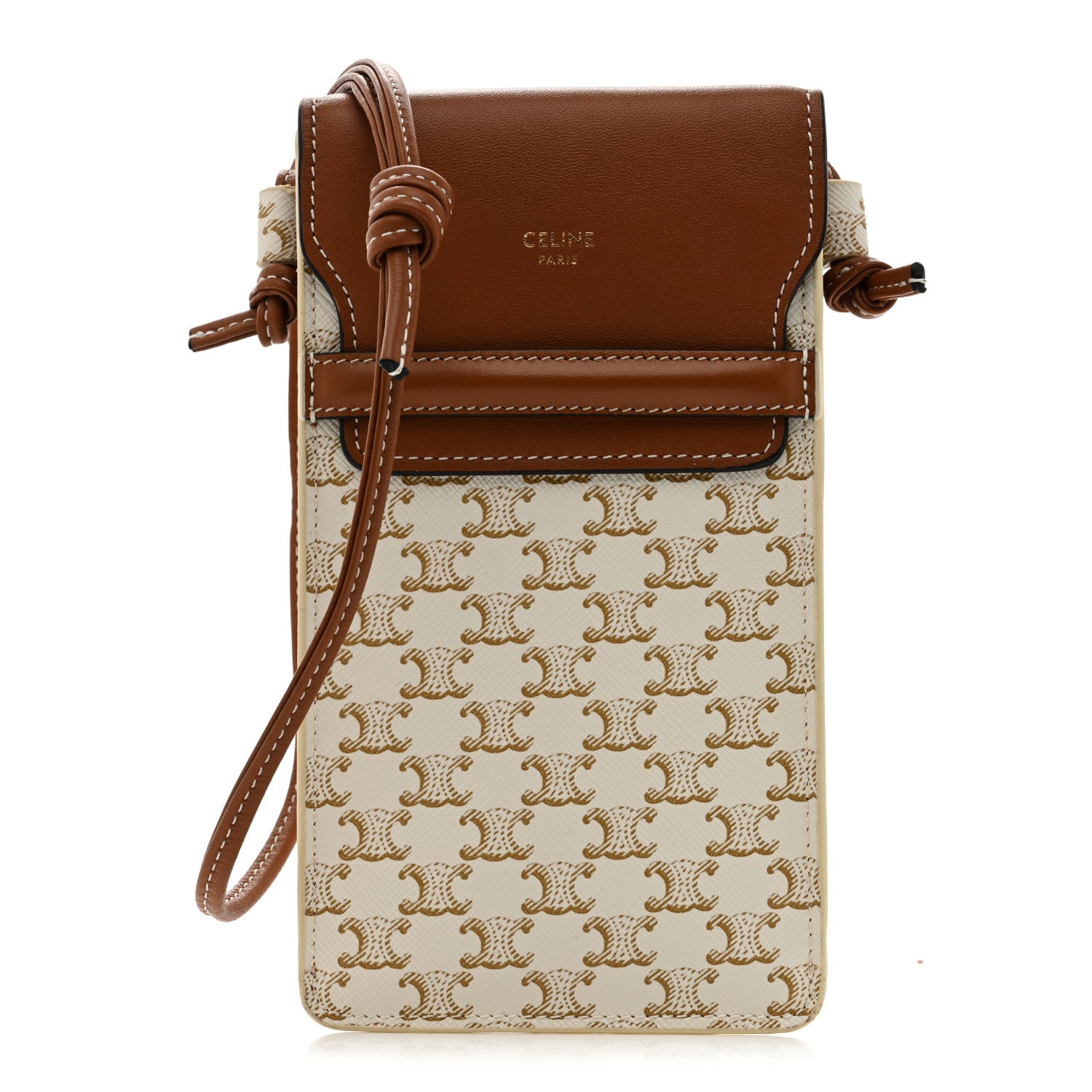 Celine Triomphe Canvas Lambskin Phone Pouch With Flap White Tan 1 of 11