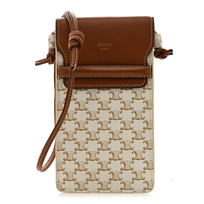 Celine Triomphe Canvas Lambskin Phone Pouch With Flap White Tan 1 of 11