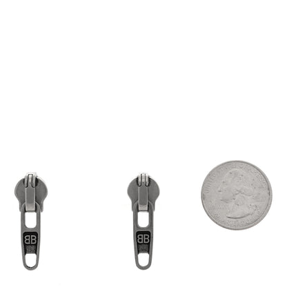 Balenciaga Metal Zip Up Earrings Silver 2 of 4