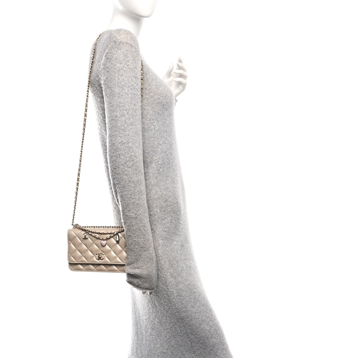 Chanel Pearly Lambskin Quilted Charms Wallet On Chain WOC Beige 2 of 12