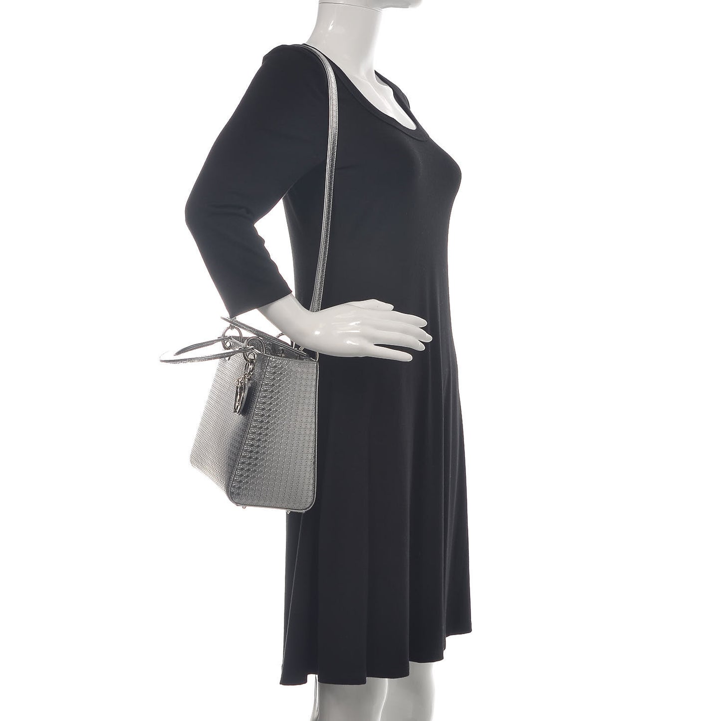 Metallic Patent Micro-Cannage Medium Lady Dior Silver