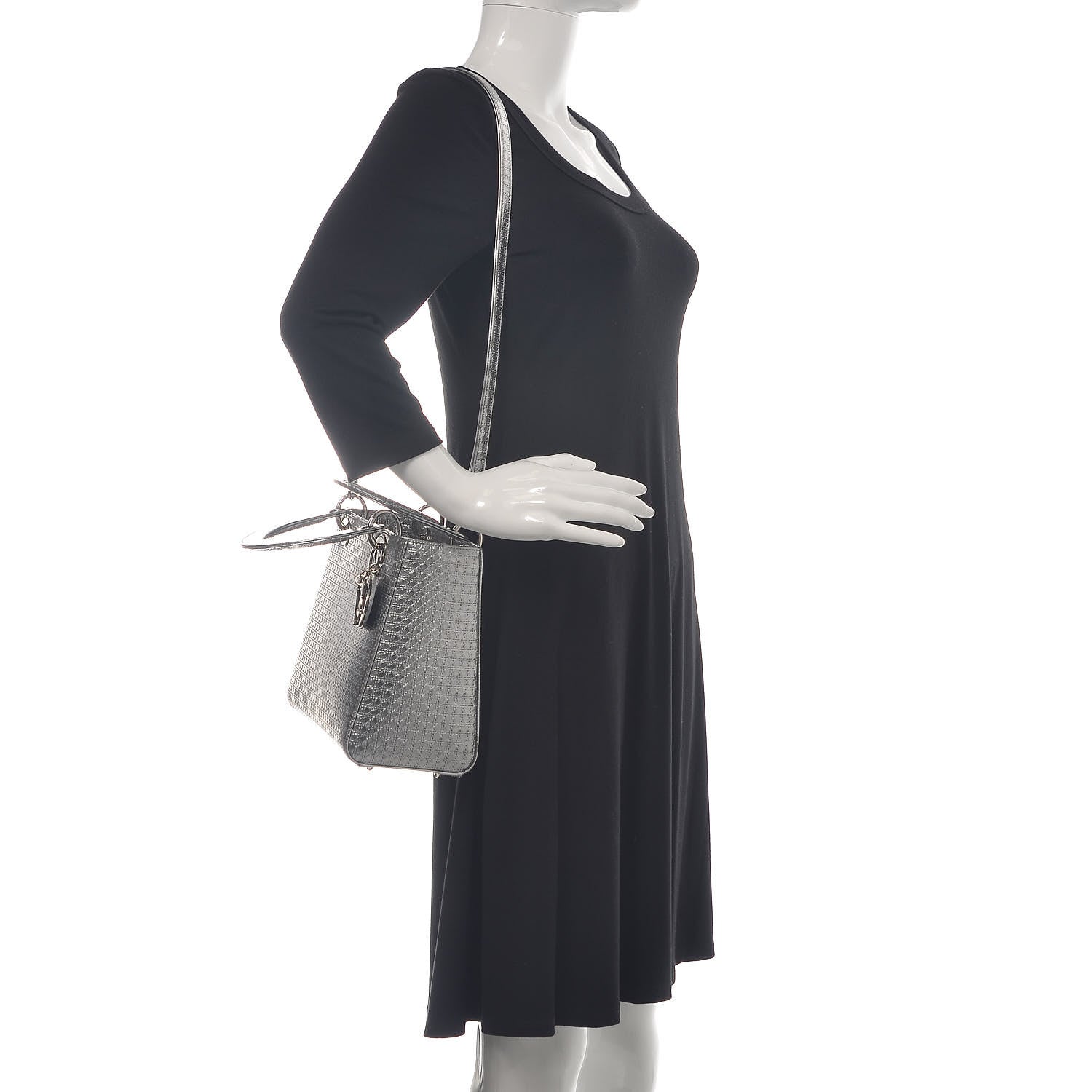 Christian Dior Metallic Patent Micro-Cannage Medium Lady Dior Silver 2 of 17