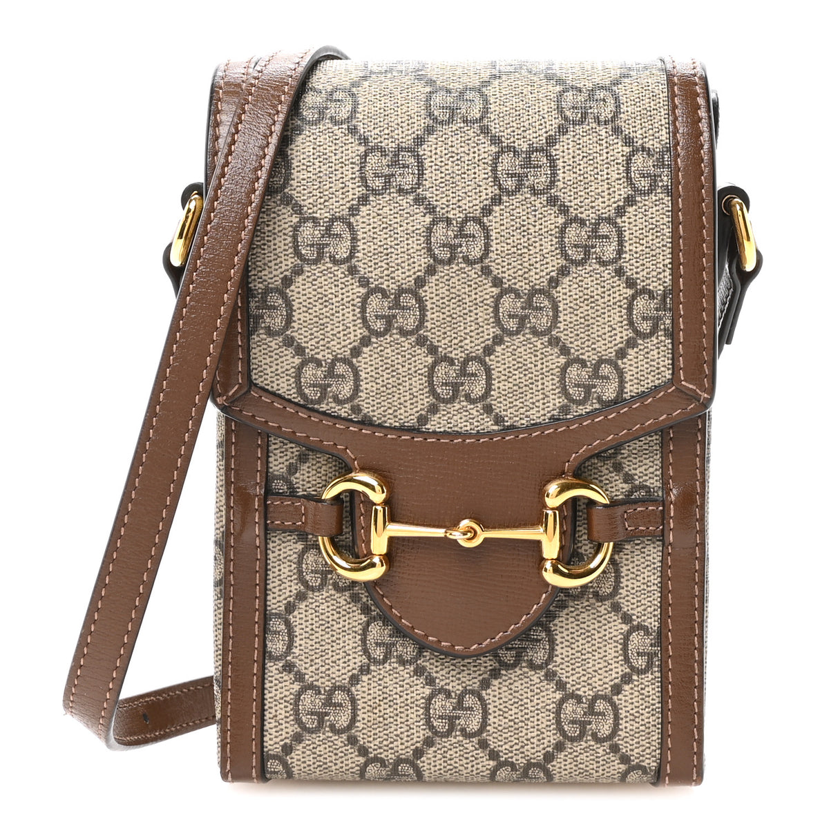 GG Supreme Monogram Mini Horsebit 1955 Crossbody Bag Beige Brown Sugar