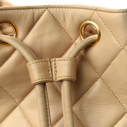 Chanel Lambskin Quilted Drawstring Backpack Beige 17 of 20