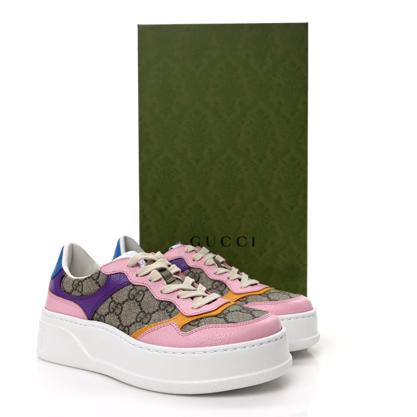 Calfskin GG Supreme Monogram Perforated Womens Platform 55mm Sneakers 36 Beige Ebony Sugar Pink Crop Shine Purple