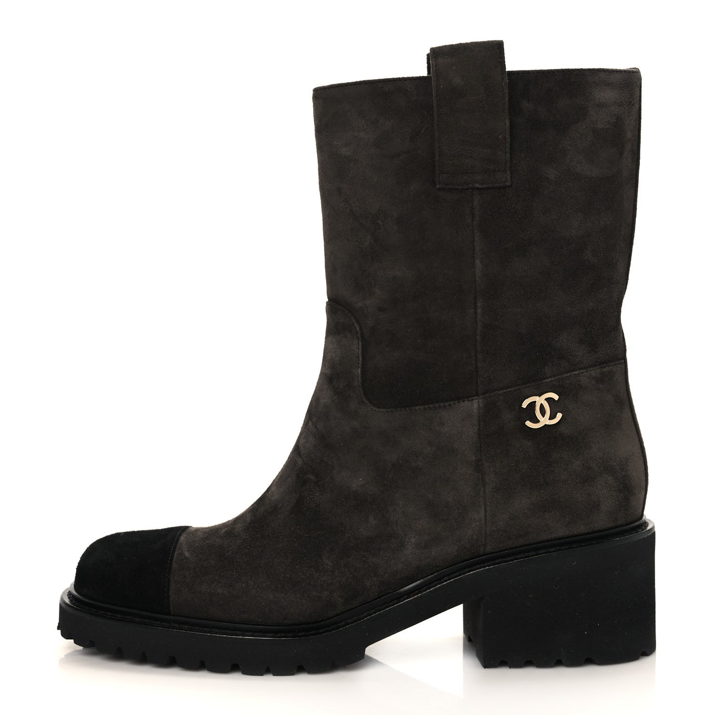 Suede Calfskin CC Cap Toe Boots 39 Black Brown