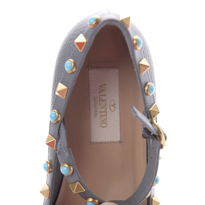 Valentino Garavani Pebbled Calfskin Rockstud Rolling Cage Ballerina Flats 35 Light Stone 7 of 7
