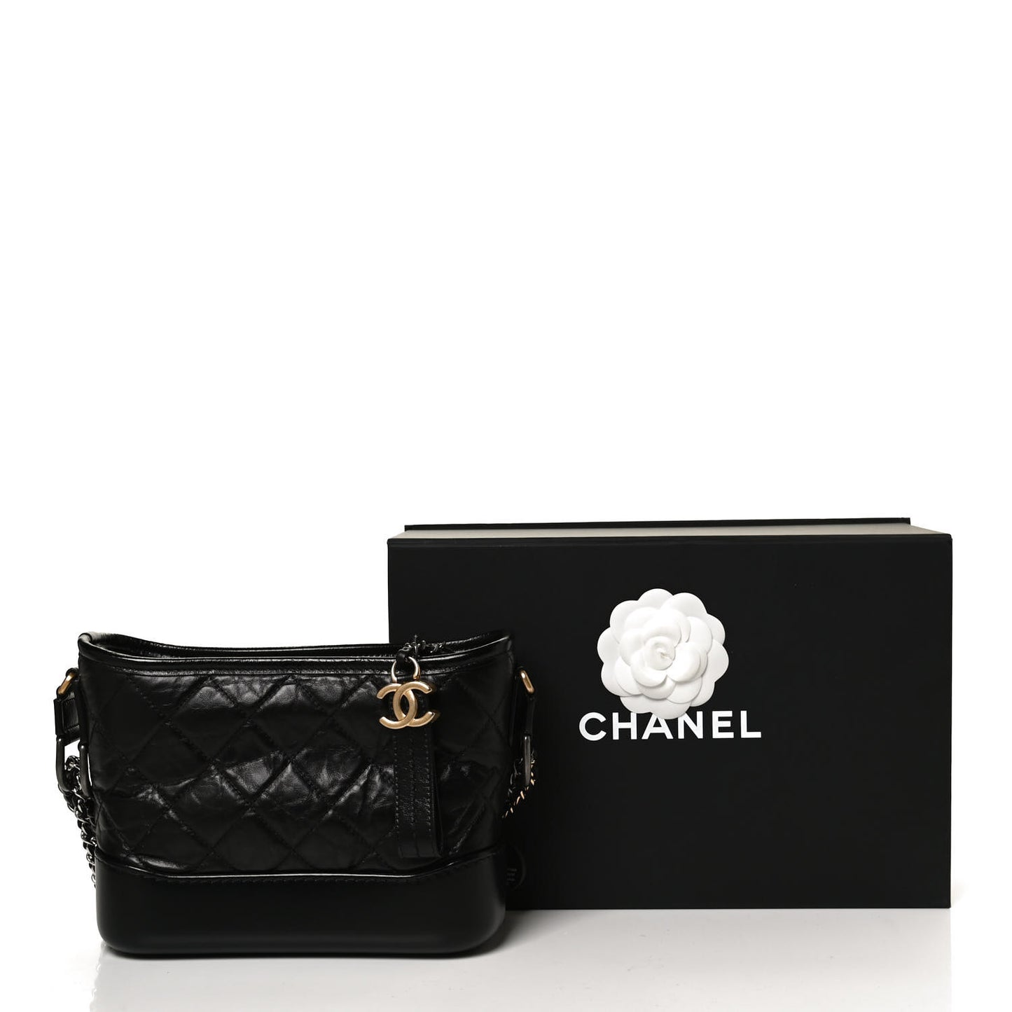 Aged Calfskin Quilted Small Gabrielle Hobo Black