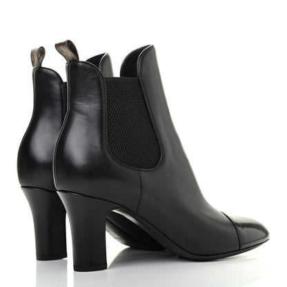 Louis Vuitton Calfskin Monogram Uniformes Cap Toe Chelsea 75mm Ankle Boots 38 Black 3 of 4