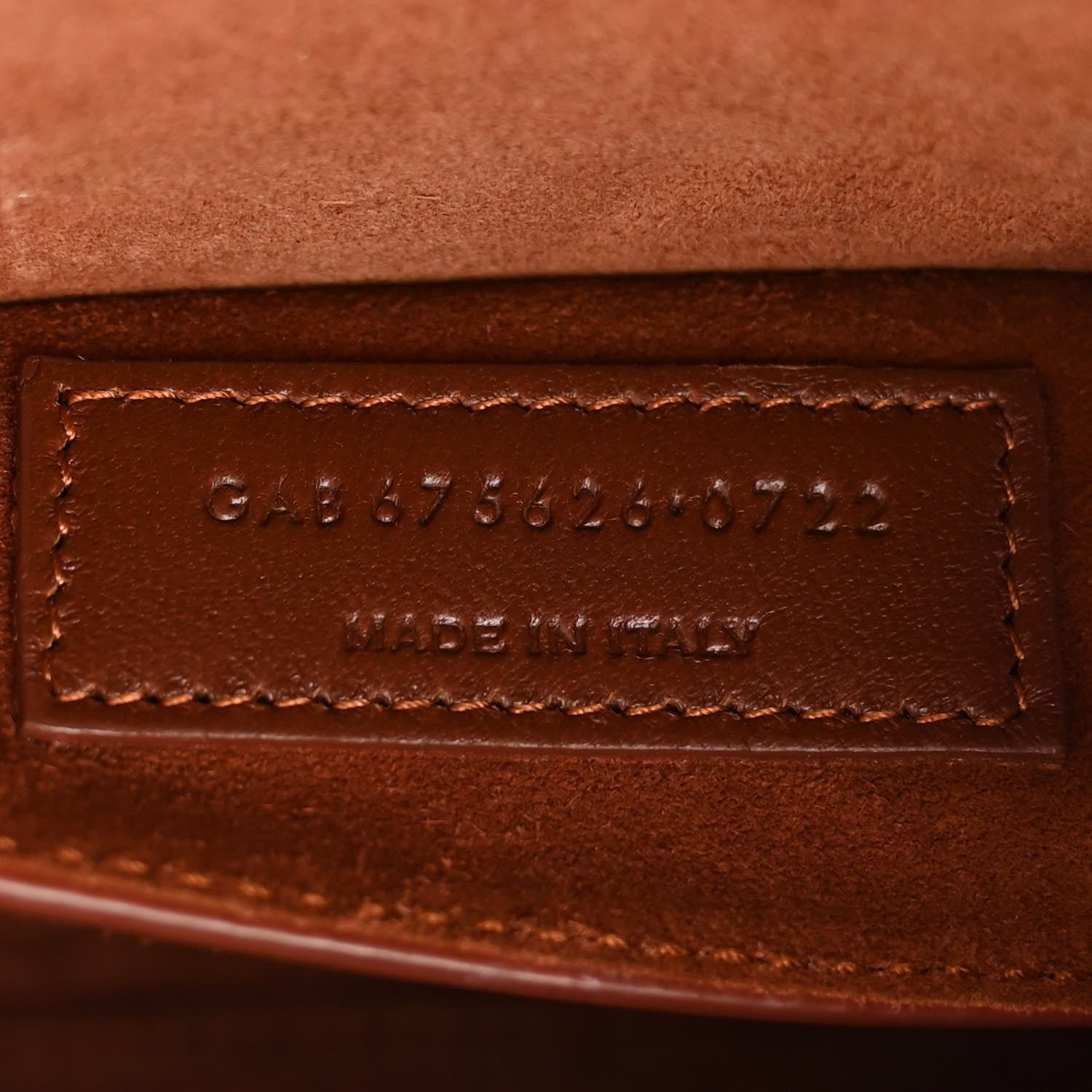 Saint Laurent Shiny Calfskin Crocodile Embossed Small Manhattan Baguette Dark Caramel 7 of 10