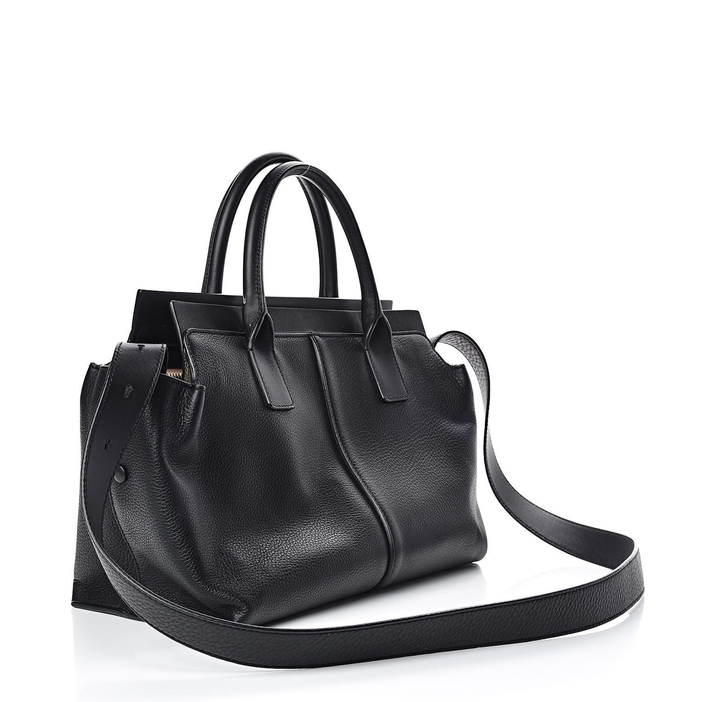 Grained Calfskin Medium Cate Satchel Black