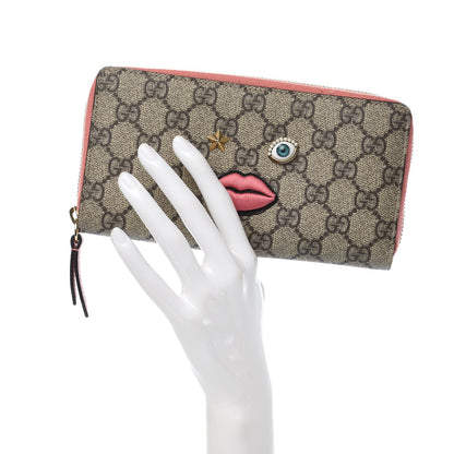 Gucci GG Supreme Monogram Embroidered Face Zip Around Wallet Pink 2 of 8