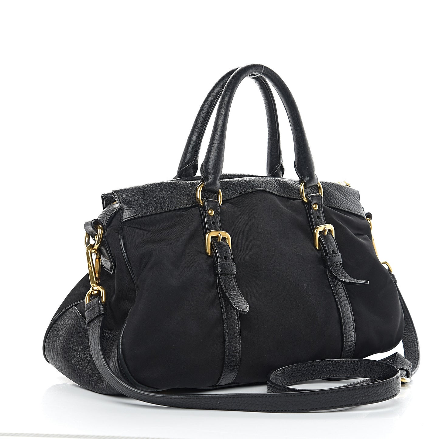Tessuto Nylon Vitello Daino Shopping Satchel Black