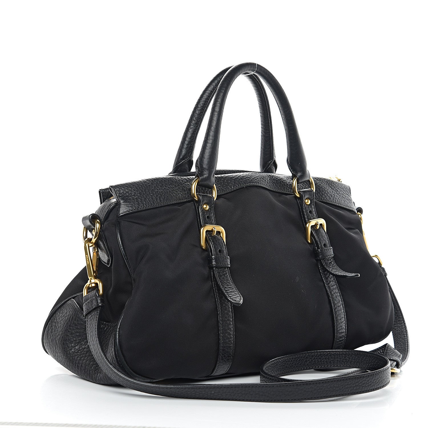 Prada Tessuto Nylon Vitello Daino Shopping Satchel Black 2 of 9