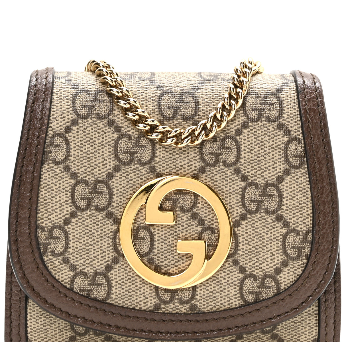 Gucci GG Supreme Monogram Textured Dollar Calfskin Blondie Chain Wallet Beige Ebony New Acero 8 of 11