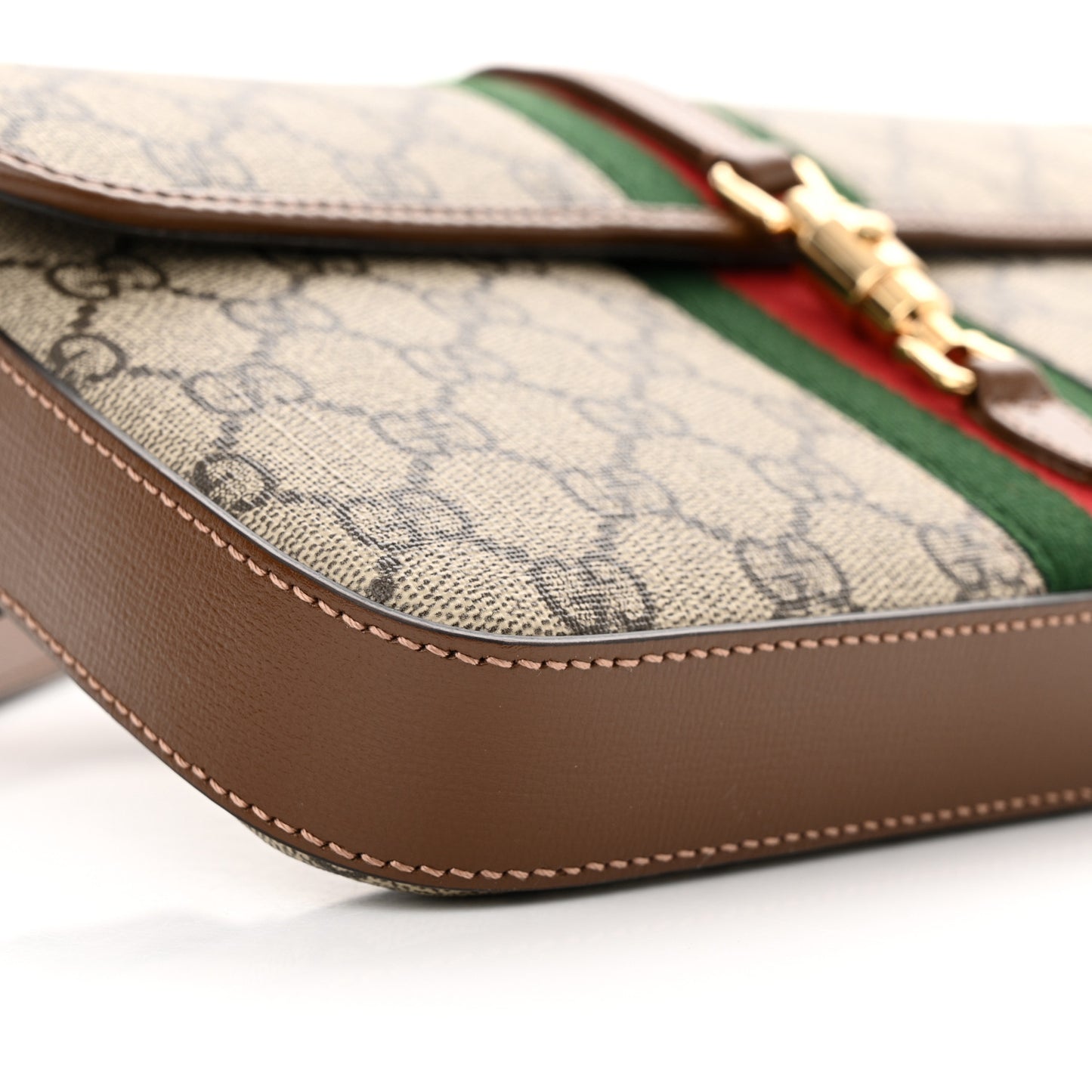 GG Supreme Monogram Azalea Calfskin Web Jackie 1961 Belt Bag 100 40 Beige Ebony Brown Sugar