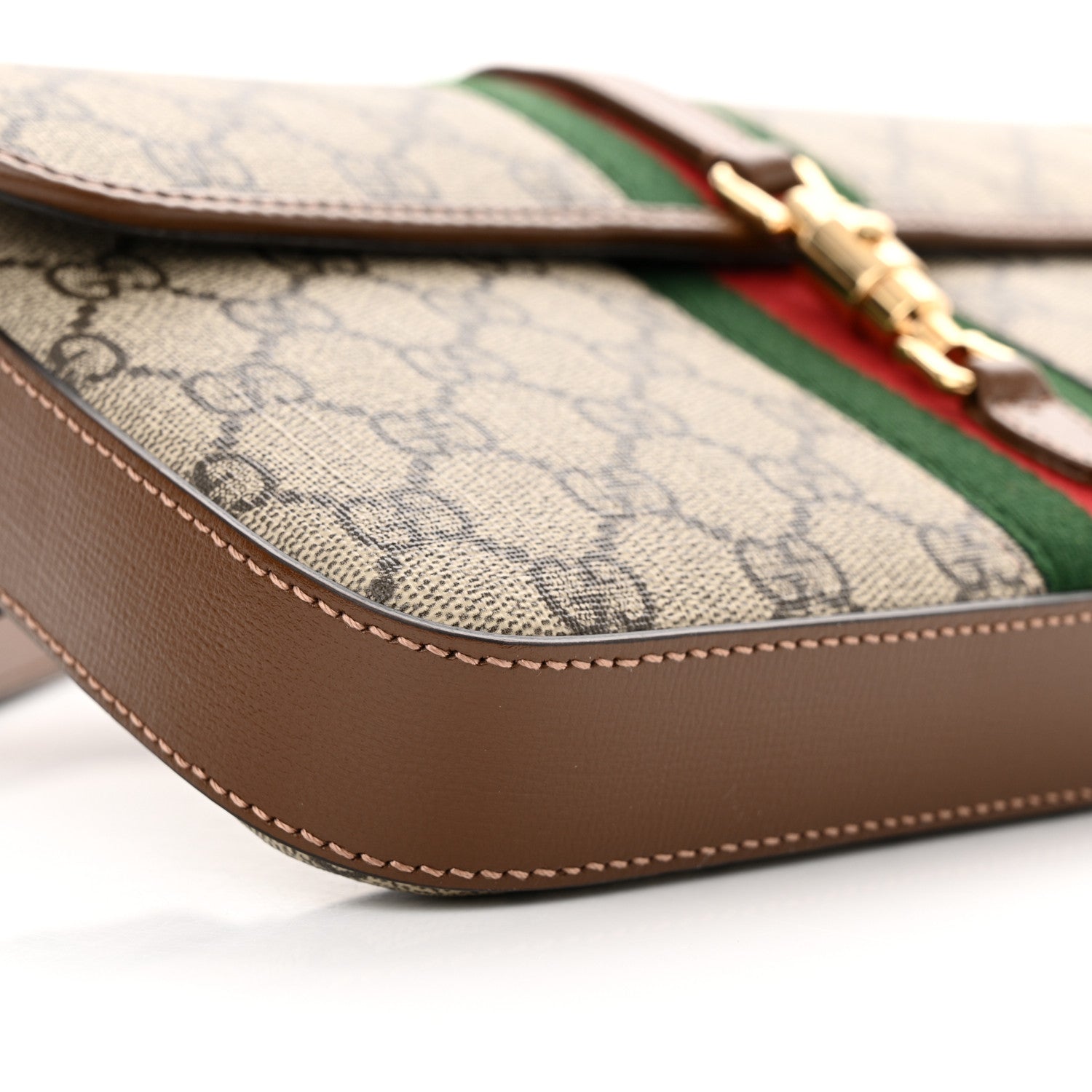 Gucci GG Supreme Monogram Azalea Calfskin Web Jackie 1961 Belt Bag 100 40 Beige Ebony Brown Sugar 9 of 10