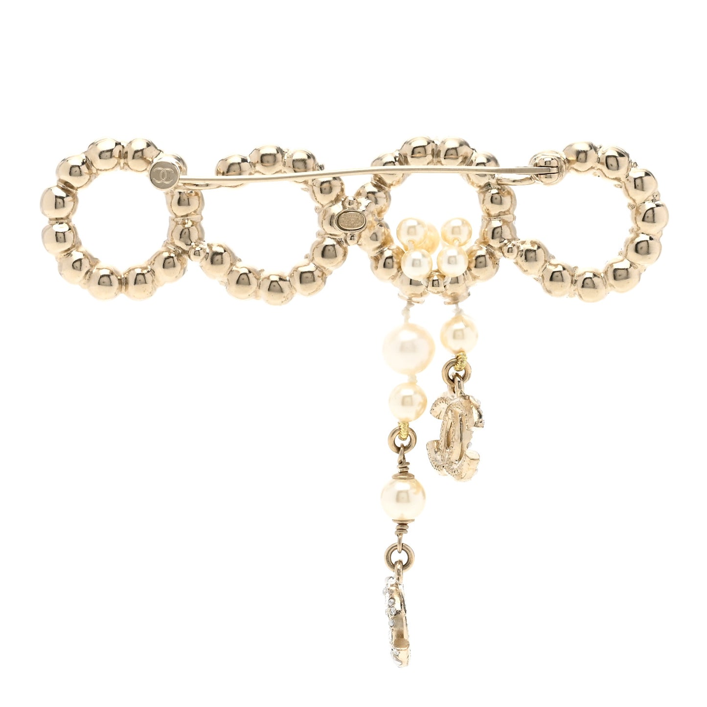 Pearl Crystal Coco Dangling Brooch Gold
