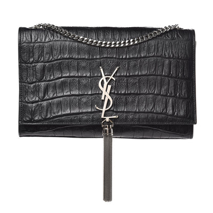 Saint Laurent Calfskin Crocodile Embossed Medium Classic Monogram Kate Tassel Satchel Black 1 of 8