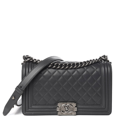 Chanel Lambskin Quilted Medium Boy Flap Dark Grey 1 of 8