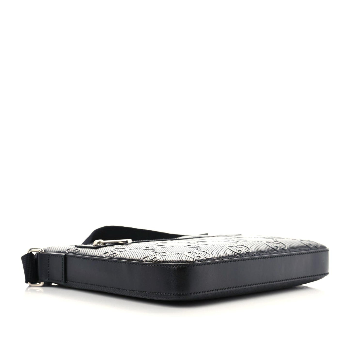 Calfskin GG Tennis Embossed Small Flat Messenger Bag Black