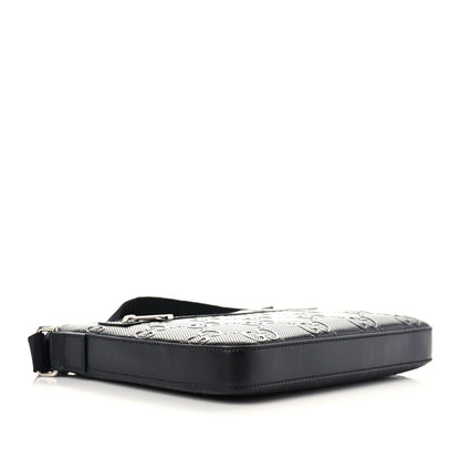 Gucci Calfskin GG Tennis Embossed Small Flat Messenger Bag Black 3 of 9