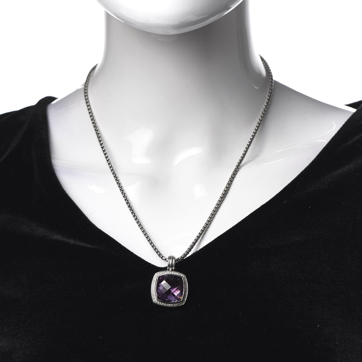 Sterling Silver Diamond Amethyst 17mm Albion Pendant Necklace