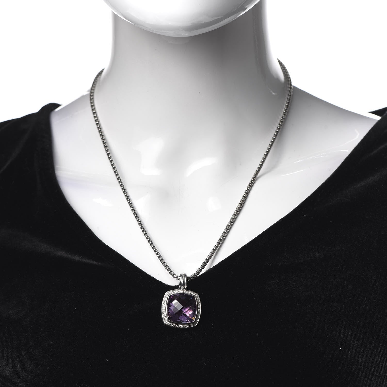 David Yurman Sterling Silver Diamond Amethyst 17mm Albion Pendant Necklace 2 of 5