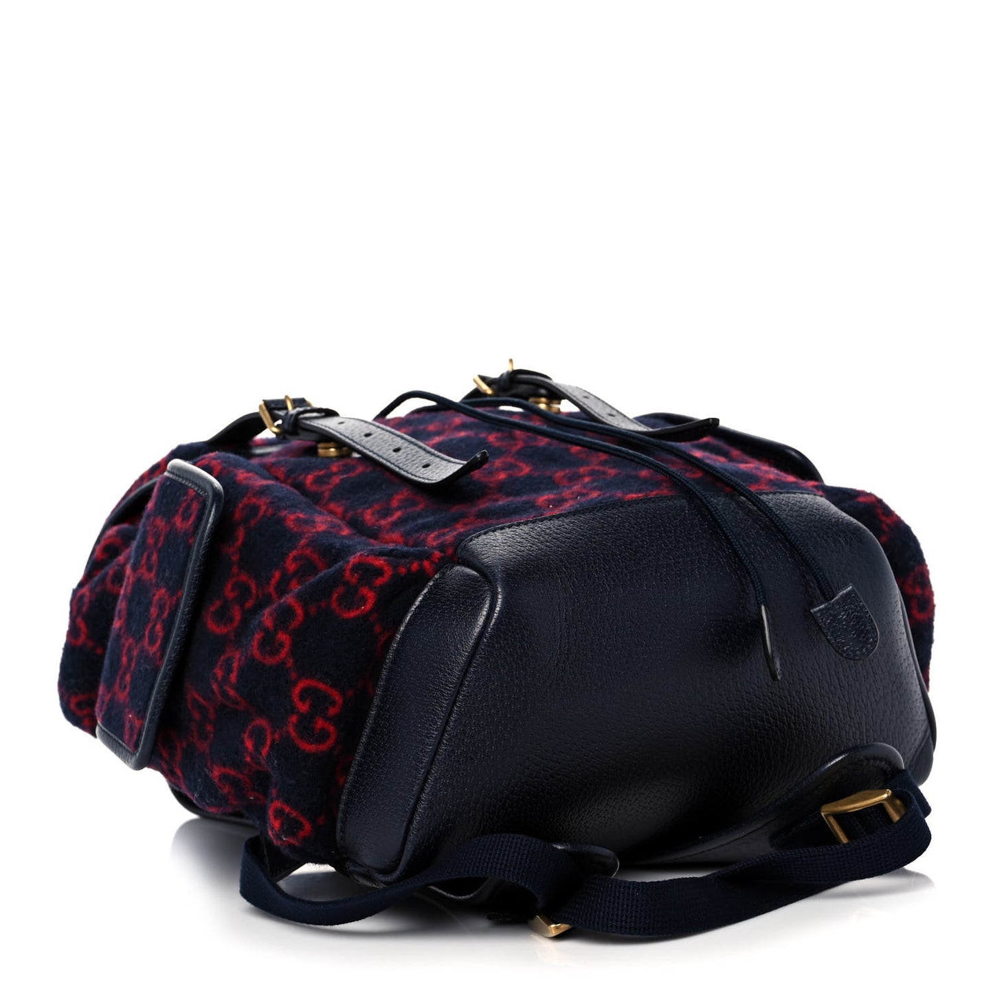Covered Wool GG Monogram Small Double Buckle Backpack Navy Red
