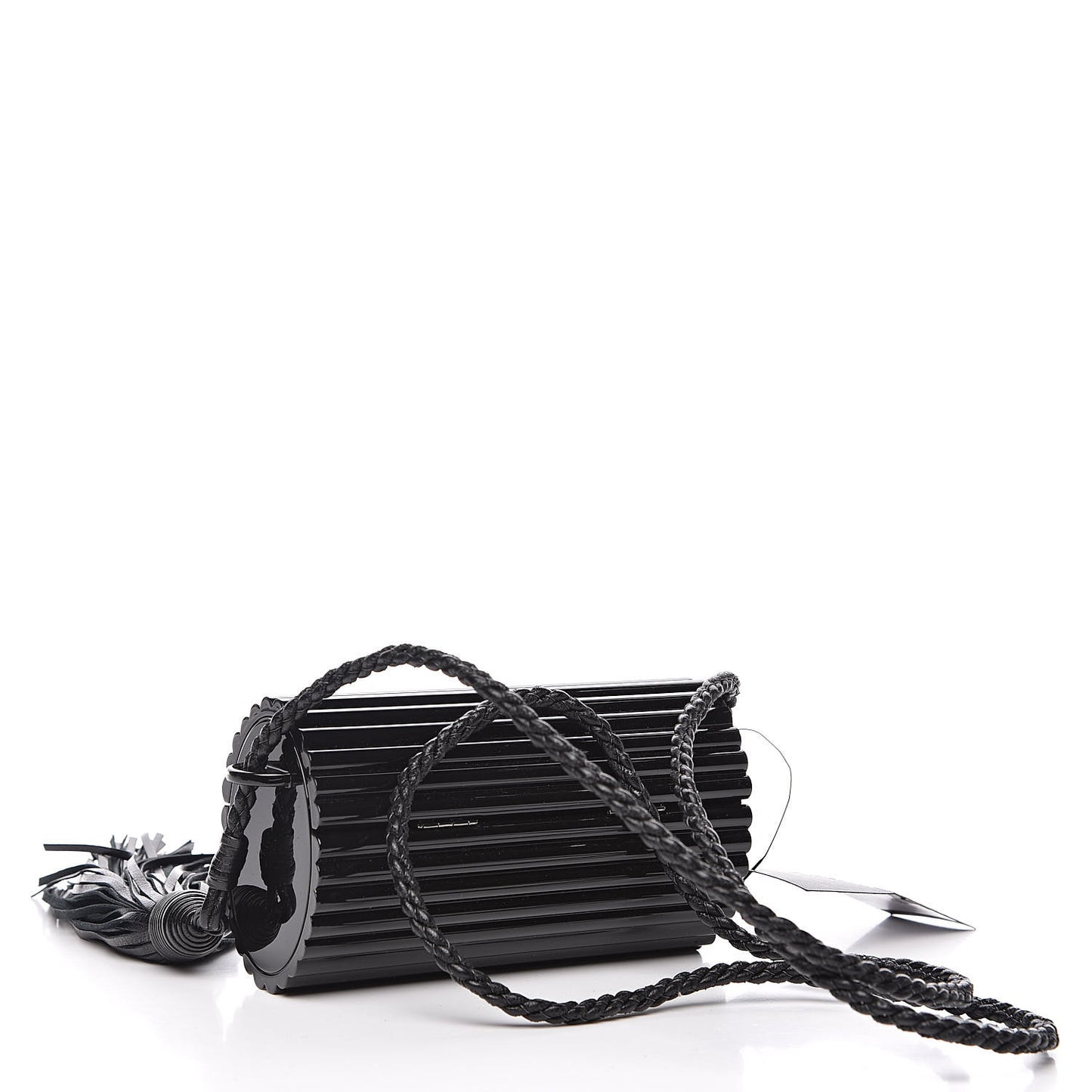 Ribbed Plexiglass Lambskin Fringe Monogram Opium Box Bag Black