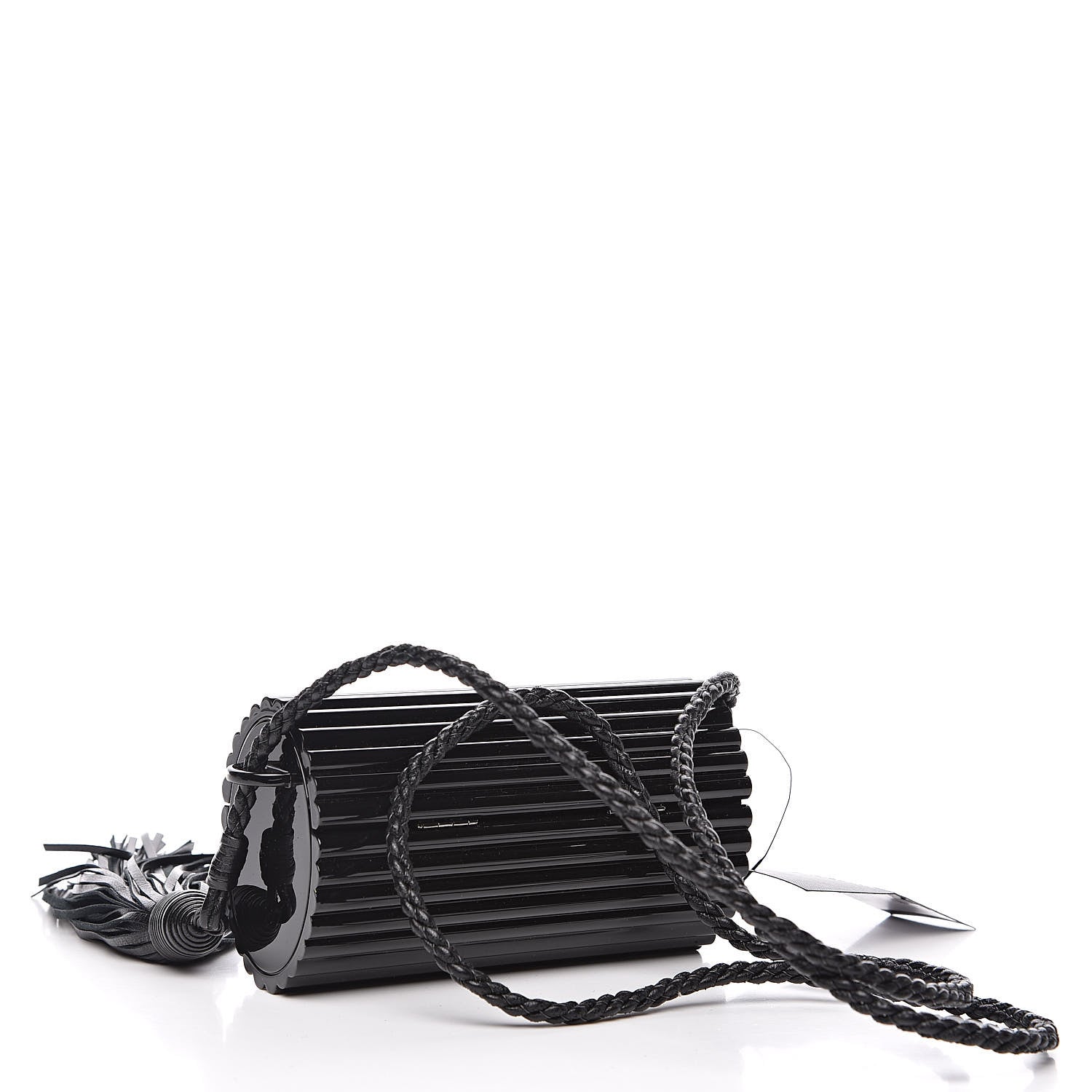 Saint Laurent Ribbed Plexiglass Lambskin Fringe Monogram Opium Box Bag Black 3 of 9