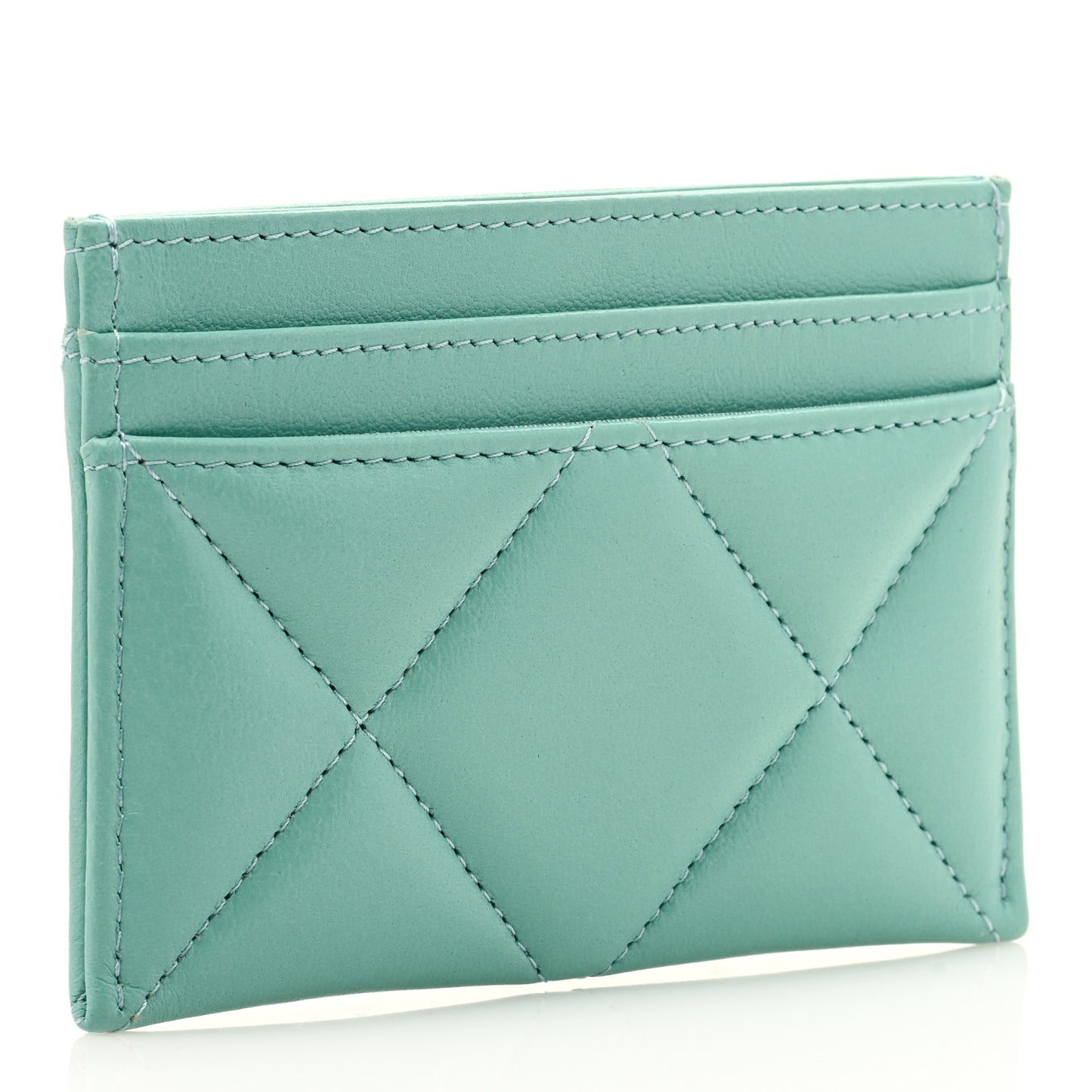 Shiny Goatskin Quilted 19 Card Holder Light Blue