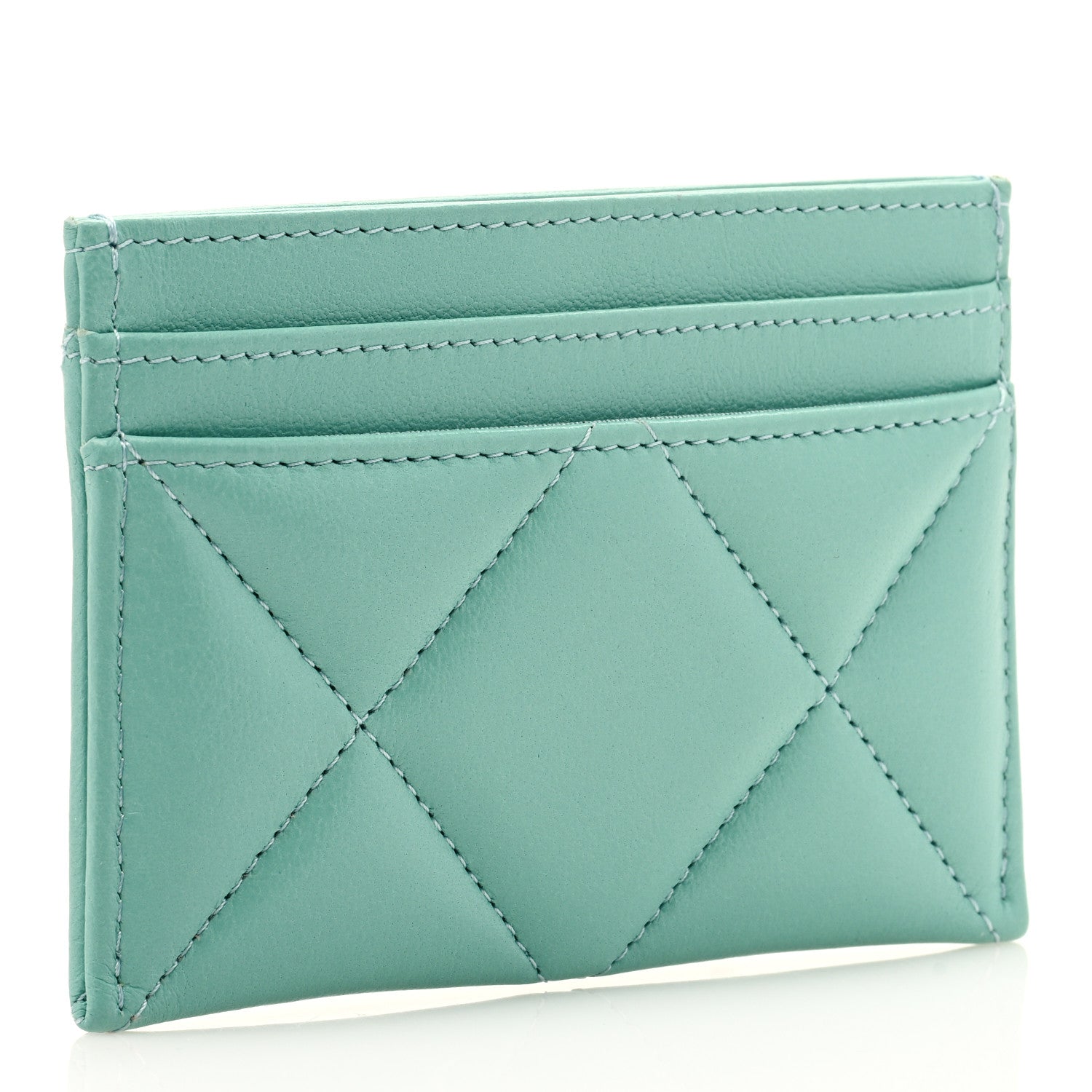 Chanel Shiny Goatskin Quilted 19 Card Holder Light Blue 3 of 9